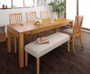 暮らしに合わせて使える 3段階伸縮ハイバックチェアダイニング 6人 6点セット(テーブル+チェア4脚+ベンチ1脚) W145-205 組立設置付