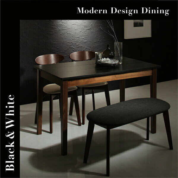 ダイニングセット(テーブル&チェア ベンチ) モダンデザイン ダイニング 4人 4点セット(テーブル+チェア2脚+ベンチ1脚) ホワイト×ナチュラル W115 [3]