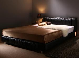 ライト・コンセント付きモダンデザインベッド スタンダードボンネルコイルマットレス付き シングル 組立設置付