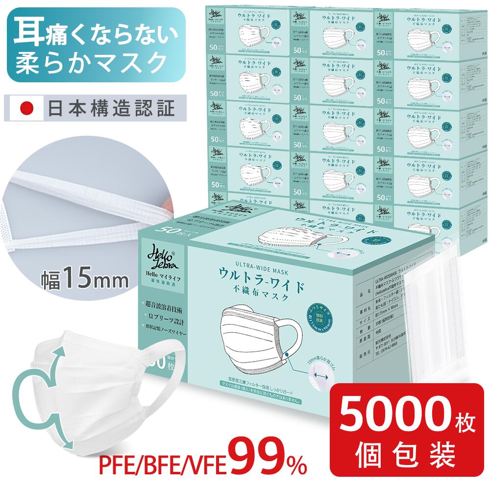 【大量注文限定価格】企業 個包装 マスク 不織布マスク 耳痛くならない 5000枚 (50枚×100箱) 使い捨てマスク小さめ 子供用 学生 不織布..