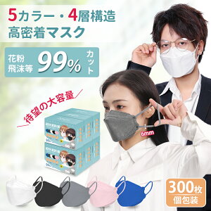 ＼お得な大容量／立体マスク 不織布 4層構造 個包装 マスク 300枚 使い捨て マスク ふつう 大人用 男性 女性 3D立体 小顔 魚型 高密着 耳痛くない6mm 平ゴム 冬 白 夏用 防護マスク 飛沫防止 PM2.5/コロナ ウイルス/風邪 花粉対策 抗菌通気 メガネ曇らない メイク崩れない