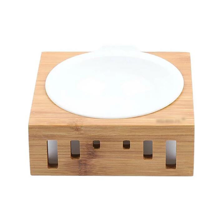 猫食器 食器台 ペット食器 猫 小型犬 天然竹製 セラミックボウル 陶器 餌入れ 餌皿 理想的な高度 食べやすい 洗い安い 健康的 愛犬・愛猫の食生活を快適に～