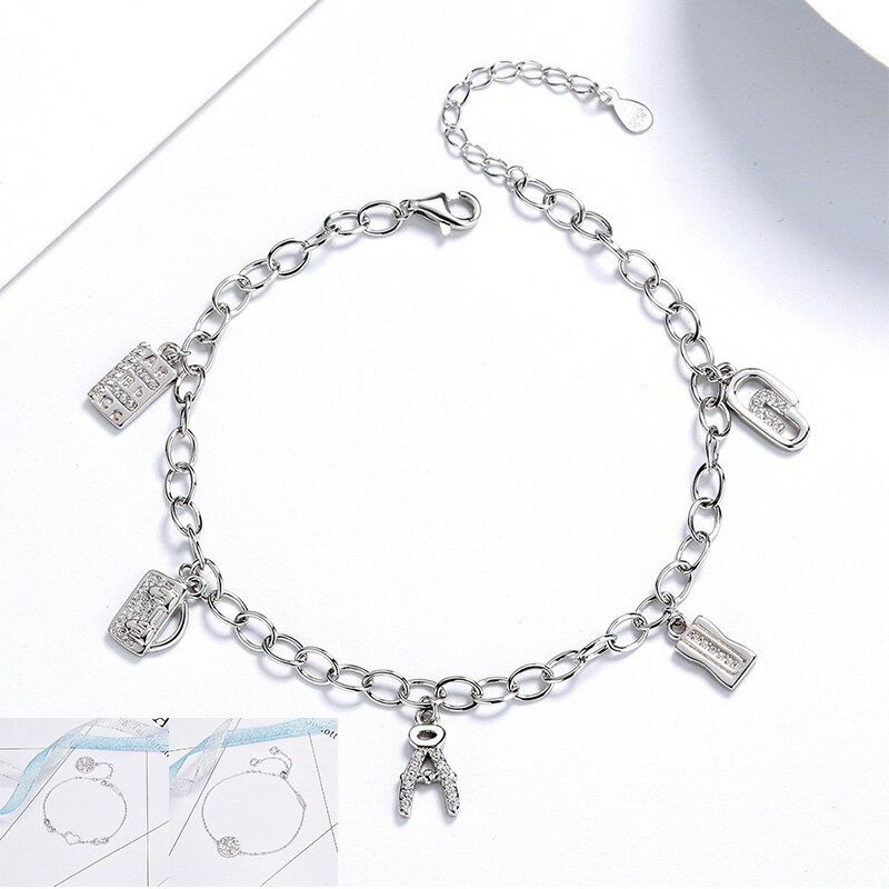 925 純銀製 ステーション チェーン 18cm アクセサリー ジルコニア シンプル 人気 女性 誕生日 プレゼント ギフト ギフトボックスセット ホワイトデー...