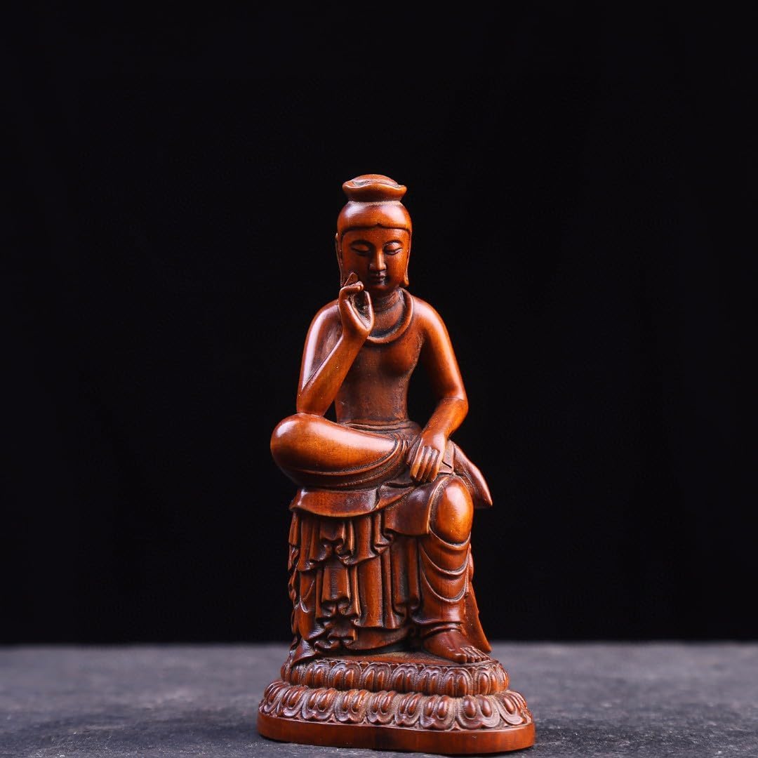 木彫りの仏像【弥勒菩薩】12.5cm 柘植 ツゲ 木製 弥勒菩薩半跏思惟像 古美色 (みろくぼさつ)