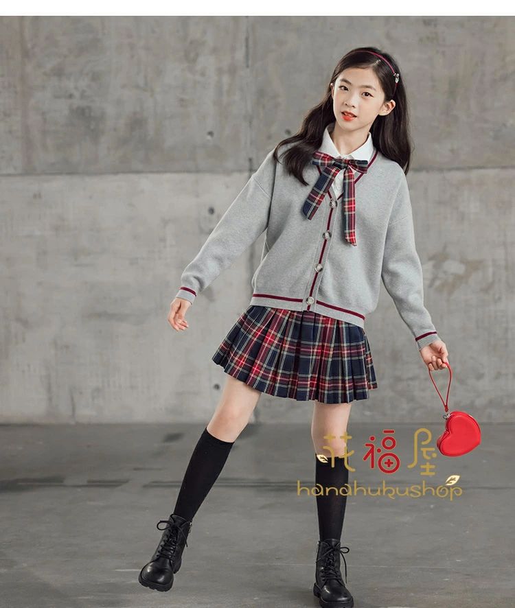 3点セット JK制服 スーツ 女の子 ジュニア フォーマル スーツ スクールセーター ブラウス 角襟 子供服 韓国 秋 セットアップ キッズ 子