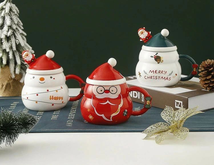 クリスマスコップ 可愛いコップ ハロウィーン ギフト プチギフト マグカップ コップ 食器 プレゼントマグカップ コーヒーカップ おしゃれ かわいい 蓋付き 陶器 聖夜 誕生日 プレゼント 女性のサムネイル