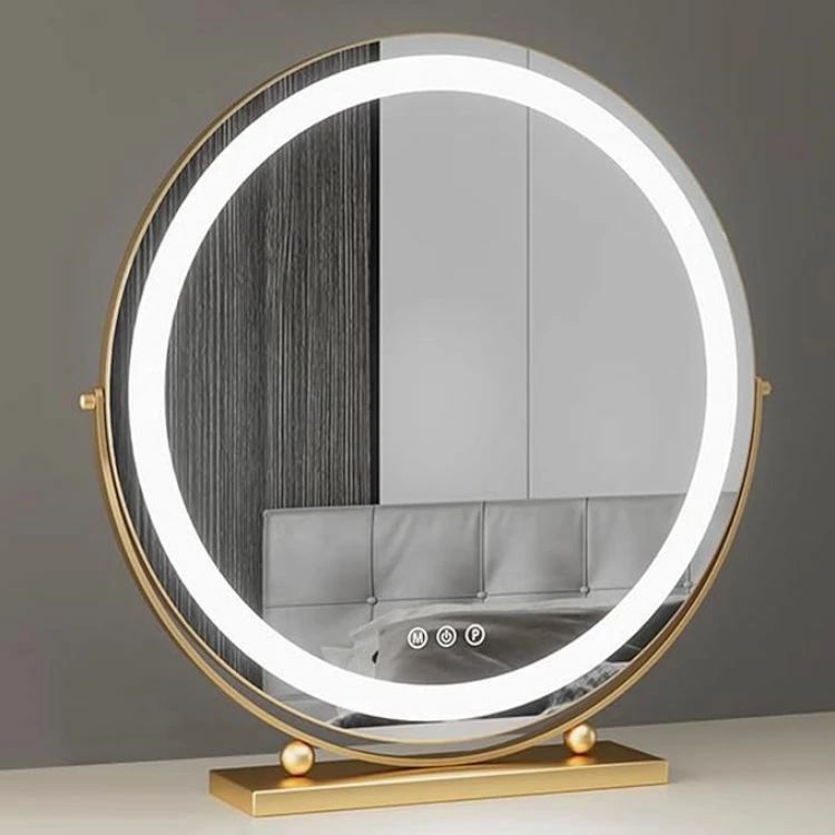 化粧鏡 40 cm 大きい ミラー メイクミラー デスクトップ ミラー 角度360°調整 金属フレーム 卓上鏡 女優ミラー 3色調光 LED 照明付き