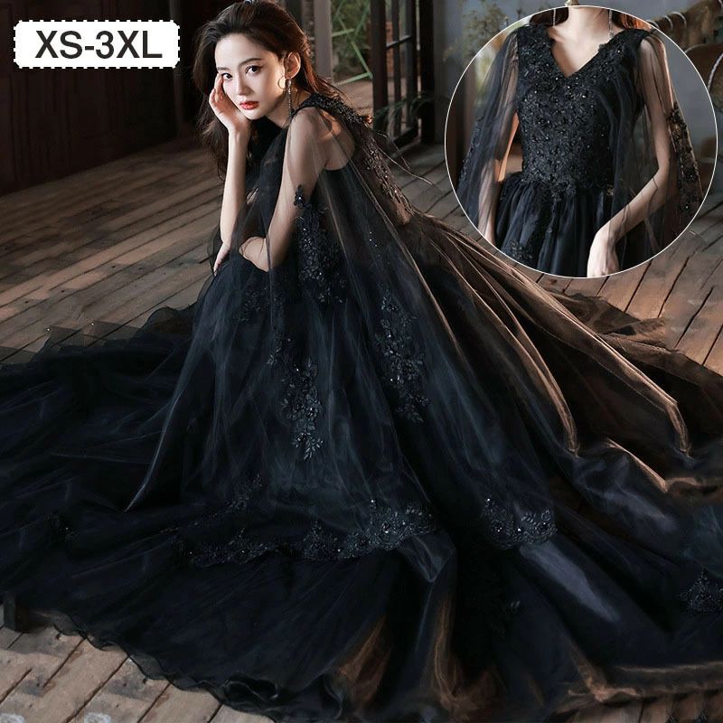 イブニングドレス 黒 結婚式お呼ばれドレス ロングドレス パーティードレス 韓国 ブラックドレス 成人..