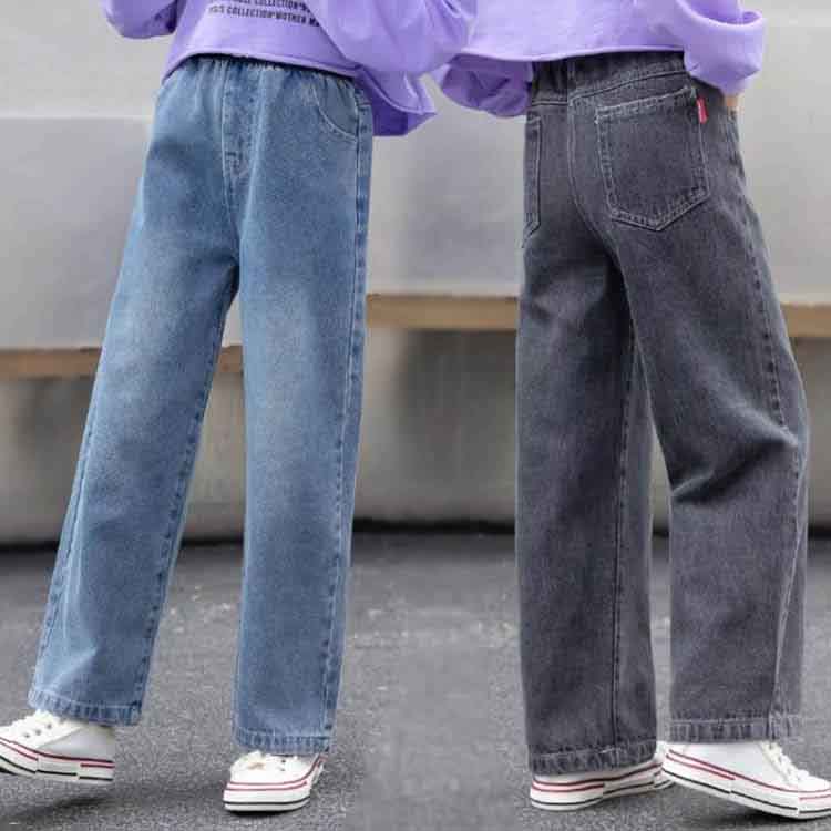 韓国子供服 春 おしゃれ 女の子 ワイドレッグパンツ ジーンズ デニムダメージジーンズ パンツ 学生 レ..