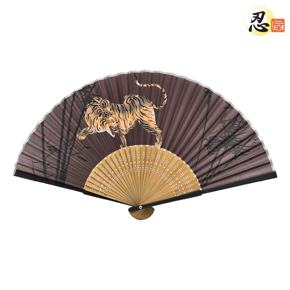 高級シルク扇子 虎 紳士用扇子 【 扇子 高級シルク扇子 布扇子 虎 寅 タイガー 竹に虎 メンズ 紳士 男..