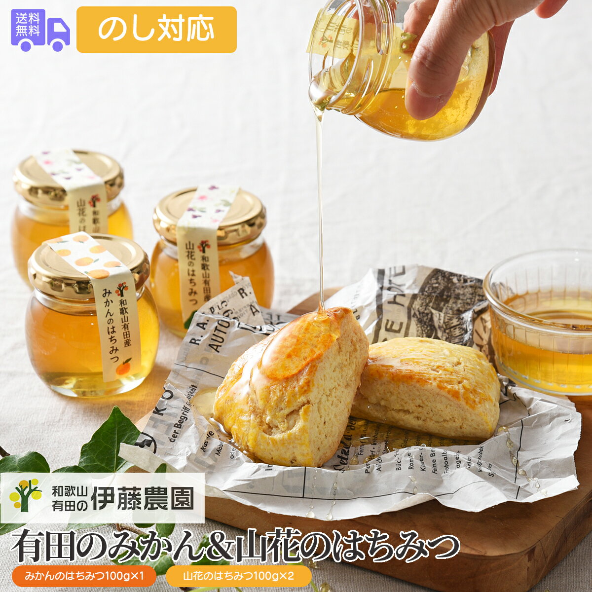 和歌山 「伊藤農園」 有田のみかん＆山花のはちみつ（2種・計3個 各100g）【送料無料（代引不可）】