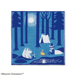 【ハンカチ】ムーミン三重ガーゼハンカチ たき火 [ MOOMIN スナフキン リトルミイ キャンプ テント ブルー ネイビー ワンポイント刺繍 ハンドタオル タオルハンカチ 25cm角 レディース 無撚糸 パイル 綿100％ かわいい おしゃれ プチギフト ] sps