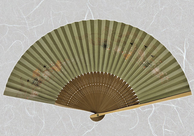 紙扇子 『 脇塗 ( 緑地 つばめ ) 』 松寿庵 扇子箱付 [ 熱中症対策 節電対策 扇子 ツバメ 燕 緑色 グリーン 和柄 紳士 男性 メンズ 男性用 男 ] spsのサムネイル