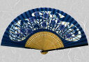 婦人布扇子 花額透かし ( 桔梗 紺 ) 松寿庵 扇子箱付 [ シルク 絹 和紙 花柄 浴衣柄 ききょう キキョウ 扇子 花柄 紺 ネイビー レディス 女性 婦...
