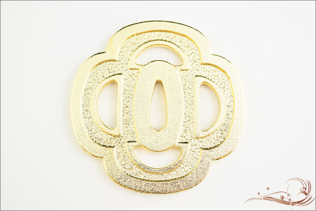 鍔 四方透かし木瓜鍔（金メッキ）・豊臣秀吉 [ 鍔 美術品 インテリア ペーパーウエイト 文鎮 コレクシ..