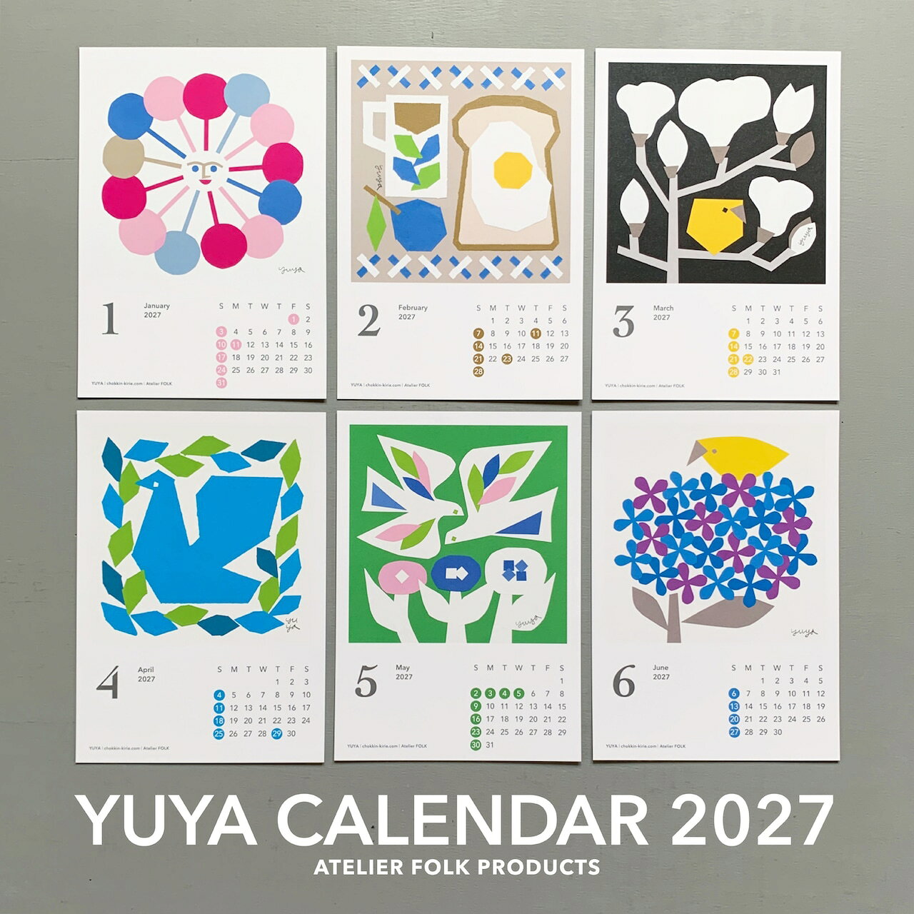切り絵作家 YUYA カレンダー2027 CALENDAR 毎年大好評 ちょっきんきりえ12か月 A5サイズカードカレンダー アトリエ・フォーク