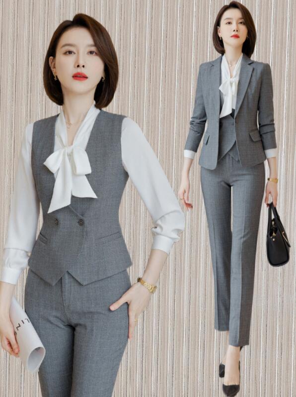 エレガント レディース スーツセット 上下セット グレー 高級感 セットアップ 無地 新着 春夏秋 着痩せ 通勤 セレモニースーツ カジュアル フォーマル ビジ...