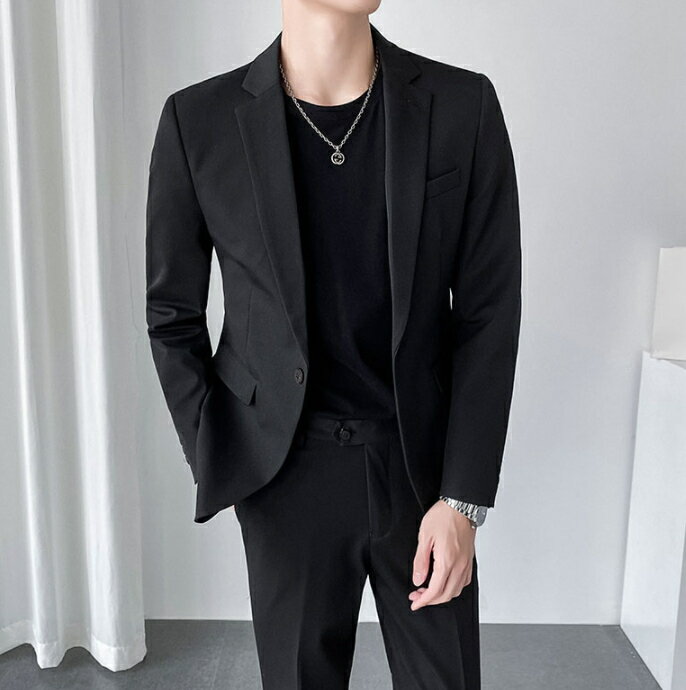 【高品質】メンズスーツ 一つボダンスーツ 5色 2点セット韓国風 無地柄 簡潔 格好いい 送料無料 男性用 ビジネス セレモニースーツ フォーマル スリム パーティー サラリーマン 結婚式 卒業式 高品質 紳士服 二次会 通勤 演出 2ピーススーツ ジャケット+パンツ M～5XL