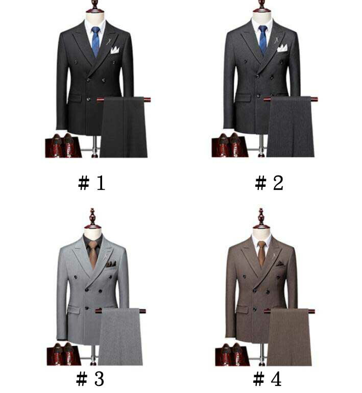 メンズスーツ スリーピーススーツ かっこいい 高品質 スーツ3点セット ジャケット ベスト パンツ 無地 4色 送料無料 紳士服 フォマール おしゃれ 通勤 ダブルブレスト 2つボタン 20代 30代 40代 50代 S M L XL XXL XXXL XXXXL 5XL