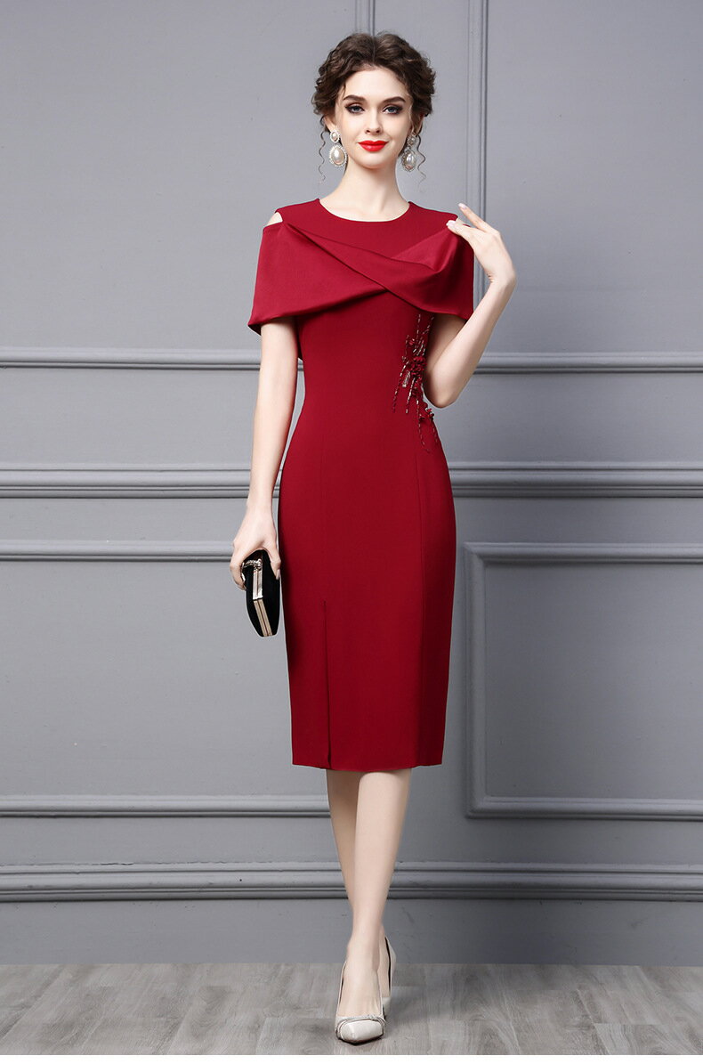 高級 エレガント レディースドレス レディースワンピース ワイン 上品 きれいめ フォーマル ミモレ丈ワンピース 着痩せ 結婚式 宴会 お呼ばれ 二次会 謝恩会 忘年会 入学式 発表会 披露宴 20代30代40代 M~3XL