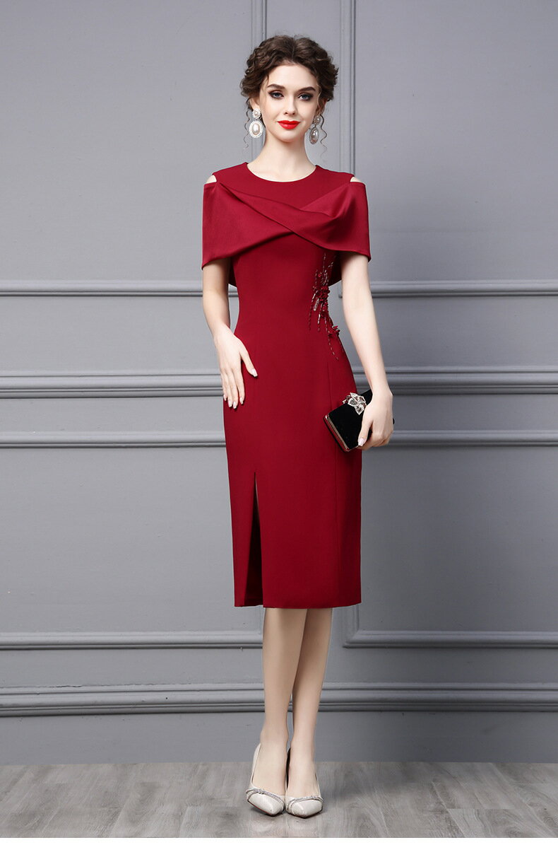 高級 エレガント レディースドレス レディースワンピース ワイン 上品 きれいめ フォーマル ミモレ丈ワンピース 着痩せ 結婚式 宴会 お呼ばれ 二次会 謝恩会 忘年会 入学式 発表会 披露宴 20代30代40代 M~3XL