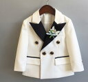 【4点セット】子供スーツ 男の子 スーツセット 上下セット キッズスーツ ホワイト 品質良い ジャケット パンツ シャツ 蝶ネクタイ ダブルブレスト エレガント...