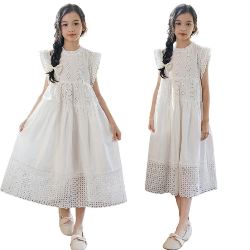 乐天商城 - 送料無料 子供服 女の子 韓国風 夏ワンピース キッズ カジュアル 大人っぼい 親子 服 姫系 レース 白 無地 袖なし ロング丈ワンピース 可愛い パーティドレス 女児 きれいめ 旅行 夏用 かわいい 子ども お出かけ　プレゼント リゾート 七五三120 130 140 150 160 165
