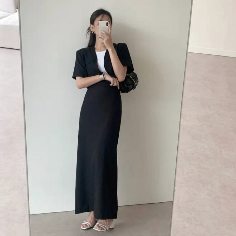 送料無料 新着 ハイウエスト 韓国風 ins 夏秋 長袖ショート丈コート+マキシ丈スカート レディース 品質良い エレガント 着痩せ パーティー 二次会 女子会...