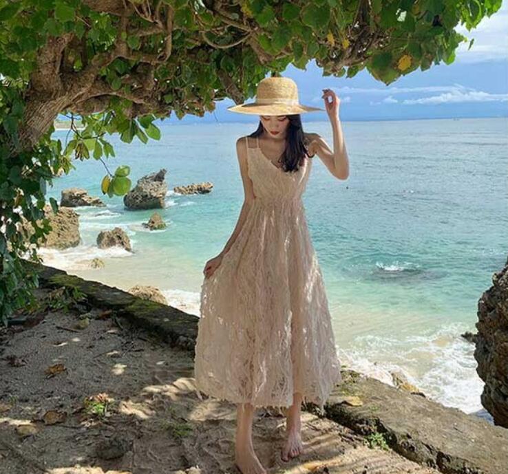送料無料オハワイ リゾートワンピース 沖縄 肩出し マキシ丈 マキシワンピ キャミワンピ レディース きれいめ 夏 透け感 背中開き バッククロス キャミソール セクシー ビーチ サマードレス 夏ワンピ 旅行 デート 大人 可愛い S/M/L/XL ベージュ