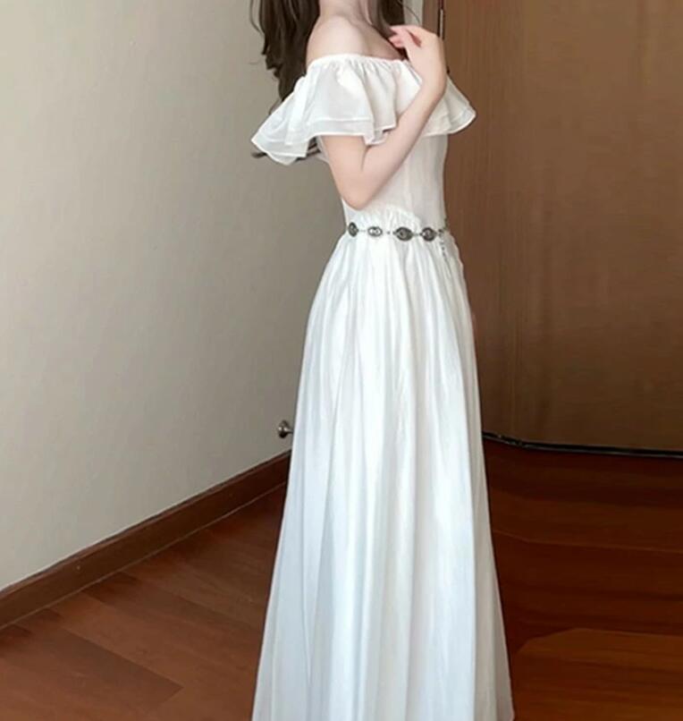 送料無料 リゾートワンピ オフショルダー 大人可愛い 夏ワンピース 白ワンピース ...