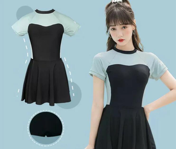 送料無料 ワンピース水着 服みたいな 水着 半袖 スポーツ風 パッド付 レディース 着瘦せ シンプル セクシー 写真映え 撮影用 海 夏 サマー プール リゾート かわいい 透け感あり 旅行 温泉 大人 女性用 ジュニア 学生 女の子 ブラック M L XL 2XL