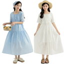送料無料 可愛い お呼ばれ 子供服 半袖ワンピース女の子 可愛い 夏服 韓国風 親子 無地 ミモレ丈 子供服 かわいい 女児 海辺 旅行 カジュアル ロング丈ワンピース 普段着 通学 リゾート 青 ブルー 白 水色 130 140 150 160 170