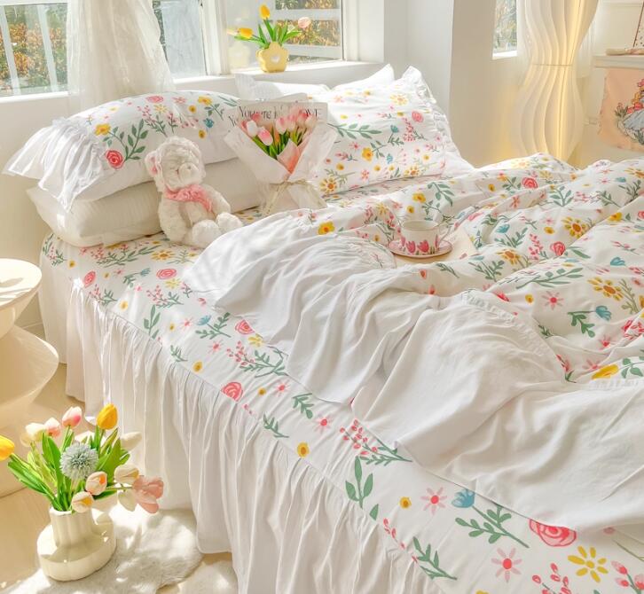 送料無料寝具カバーセット 掛け布団カバー 布団カバーセット ベッドスカート 韓国風 防菌防カビ 洗える..