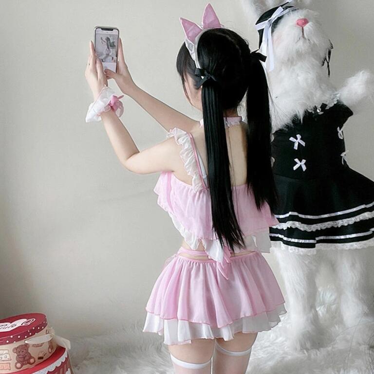 送料無料 コスプレ セクシー 衣装 メイド メイド服 ランジェリー コスプレ衣装 メイド服コスプレ コスチューム セクシーメイド服コスプレ メイド セクシー衣装 大人 透け シースルー ベビードール ピンク 猫の耳 エプロン レース チョーカー