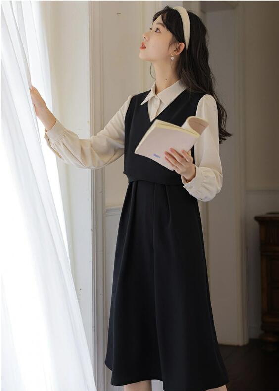 送料無料 上品 女の子 長袖ワンピース ジャンパースカート風 ピアノ発表会 レディース 卒業式 スーツ風 韓国風 大人スタイル 子供服 発表会 スーツワンピース 七五三 撮影用 制服風 入学式 かわいい キャメル コスプレ 撮影会用 ブラック ベージュ S M L