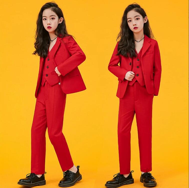 送料無料 ダンス衣装 スーツ キッズ 赤 白 パンツ ヒップホップ 女の子 長袖 黒 セットアップ 韓国 k-pop衣装 モノトーン ジャズダンス ダンススーツ かっこいい 子供 ワイドパンツ 青 ステージ衣装 6色ジュニア 応援団 イベント 発表会 文化祭 演出服 上下セット110 170cm