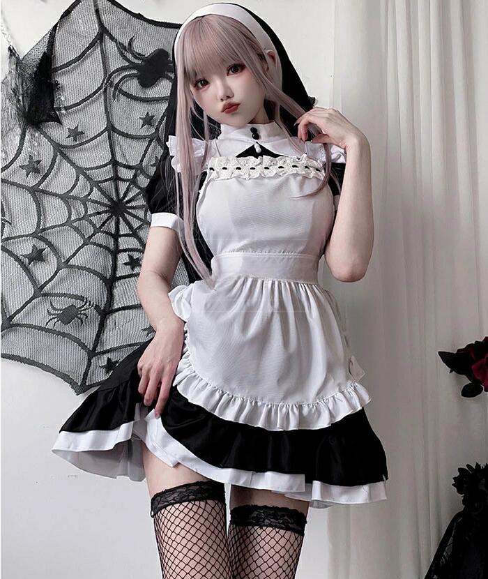 乐天商城 - 送料無料 ハロウィン コスプレ レディース メイド 聖女 修道女 仮装 衣装 女性 可愛い ハロウィンコスプレ ワンピース レディース 大人 ハロウィン仮装 コスプレ衣装 正統派メイド こすぷれ コス 男ウケ セクシー 大きいサイズ ゴスロリ エプロンドレス ハロウィン衣装