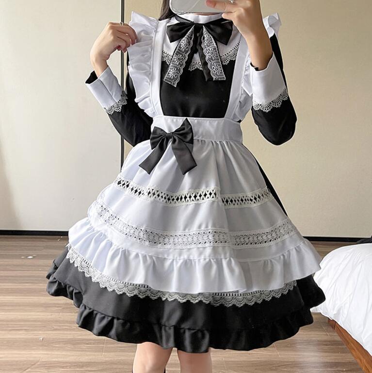 乐天商城 - 送料無料 ハロウィン コスプレ レディース 可愛い リボン メイド 仮装 衣装 長袖 ワンピース 女性 かわいい ハロウィンコスプレ ワンピース レディース 大人 ハロウィン仮装 コスプレ衣装 正統派メイド こすぷれ コス 男ウケ 大きいサイズ ゴスロリ エプロンドレス