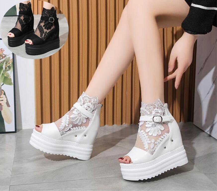 楽天信利SHOP送料無料 インヒールスニーカー プラットフォームスニーカー 厚底 ブライダルシューズ レース 厚底スニーカー レディース 結婚式 和装 靴 シューズ 22.5-25.0cm ブーツサンダル シースルー 10cm ハイカット 春 夏