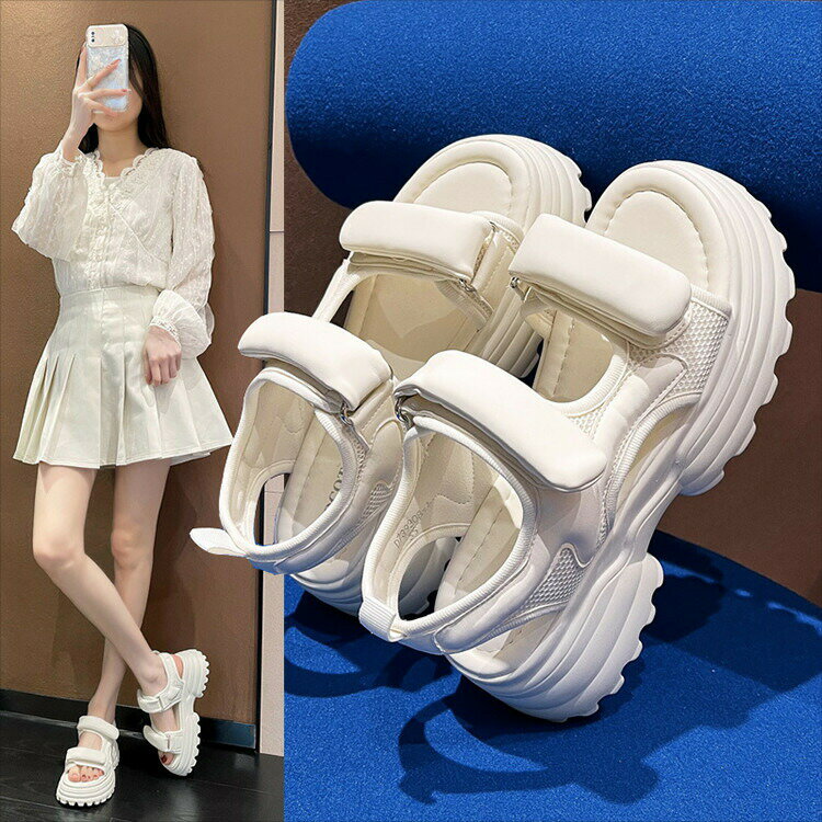 Sports Sandal - 送料無料 サンダル スポーツサンダル レディース 厚底 軽量 高校生 中学生 歩きやすい 痛くない コンフォート ビーチサンダル スニーカー 靴 シューズ ベルクロ カジュアル 美脚 疲れない 母の日 プレゼント 旅行 通勤 通学 おしゃれ 黒 ベージュ 白