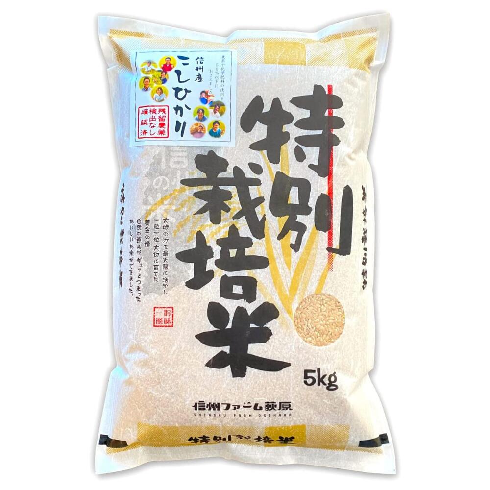 ★スーパーセール限定10%OFFクーポン★【玄米】残留農薬不検出 信州産 こしひかり 5kg 令和4年産 米 お米 コメ 長野県 信州ファーム荻原 低温倉庫 保存のサムネイル