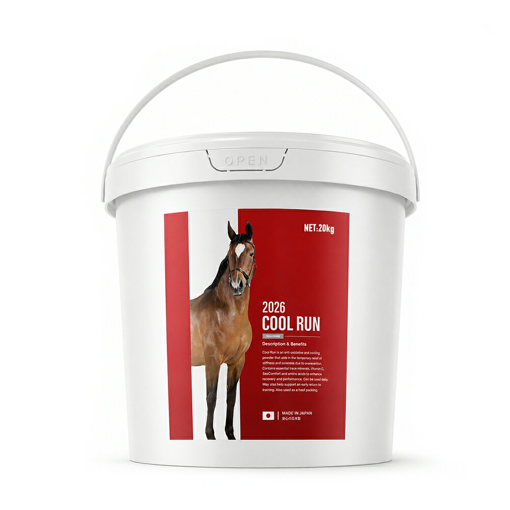 商品情報 商品名COOL RUN MONTANA/クールラン(モンタナ) 内容量20kg 香りユーカリの香り 製造日本 種類鉱物を粘土化したの粘土湿布の一種 区分日本製・雑貨 COOL RUN MONTANA/クールラン(モンタナ)とは？ 競走馬、競技馬、育成馬の脚部の冷却(アイシング)を目的として使用するクレイ(粘土)です。気化熱の原理を活かし、天然成分から抽出された植物オイルとの相乗効果により、冷却性能を向上させ、肢部、関節・腱や蹄底などの発熱を除去します。 全ての原材料を日本産に統一/安心の国内産 50年以上の製造実績があり、粘土湿布では国内最大のシェア率を誇るシントール薬品株式会社の粘土湿布開発チー ムにより、開発された安定性、安全性を兼ね備えた日本産の馬用冷却粘土湿布です。火山列島である日本の火山灰堆積物から採集されたミネラル豊富なホワイトベントナイトです。土壌環境基準を満たした 安全性の高いホワイトベントナイトには、自然治癒能力を向上させるミネラルが多く含まれており、化粧品や医療品としても使用され、優れた吸水性、吸着性で水分と気化熱を利用することにより、熱を吸収する能力が高く、感覚的な冷感ではなく、実際に冷却(体温を下げる)している為、熱を素早く取り除きます。 ●主成分：水、ベントナイト、カオリナイト、プロピレングリコール、ミネラルオイル、メントール、アルニカオイル、アロエベラオイル、キャスターオイル、カレンジュラオイル、ショウガ根茎エキス、メチルパラベン、プロピルパラベン、アルムK(ミョウバン)、香料 ●医療分野でも使用される国内産の「ホワイトベントナイト」 ●転び傷の万能薬と称される「アルニカオイル」 ●メントールの冷感を増強させる「ショウガ根茎エキス」 ※除菌耐熱袋にクレイ(粘土)を梱包しております。 クレイに含まれるその他の成分・・・カルシウム・銅・亜鉛・鉄・マグネシウム・硫黄・マンガン・リン・カリウム・ナトリウム・その他微量ミネラル ※薬品、化学製剤、バクテリアや酵素及び重金属は一切含まれていません。動物性のグルコサミンやコンドロイチン、抽出油や昆虫の分泌物等も一切含まれていませんのでアレルギーや副作用など心配する必要なく安心して利用できます。 使用上の注意 馬の皮膚に炎症、湿疹などの異常がある時の使用はご遠慮ください。使用中や使用後に過剰な刺激等の異常が現れた時は使用を中止し、獣医師へのご相談をおすすめします。ご使用後は、しっかり密封をし、パックの中に水や異物が入らないようにご注意下さい。高温の場所や直射日光を避け、乳幼児の手の届かない所に保管してください。 ※商品の特性上、低温状態で固まったりする事がありますが、品質には特に問題はありません。温かい場所で粘土を練る事で元の柔らかさに戻ります。 ■使用期限 ： 冷暗所に保管の元、開封後は、早めにご使用ください。 ■保証期間 ： パッケージに記載しております「ロット番号」から3ヶ月以内となります。 【一般的表示名】： COOL RUN クールラン MONTANA モンタナ 馬用粘土湿布 粘土湿布 冷却 ベントナイト カオリナイト モンモリトナイト 鉱物 鉱石 粘土 競走馬 競技馬 育成馬 脚部 馬体 蹄底部 競技 レース 日本産HOW TO USE ご使用方法 1.まず適用部分に少量塗り競馬が落ち着くのを待ちます。 2.その後、5-7mmの厚さで適用部分全体に塗布します。 3.5分ほどなじませるようにマッサージをして皮膚に浸透なじませます。 4.ホットタオルやラップで密封して1時間程度浸透させます。 （時間は長く置けれれば置けるほど効果が上がります。） 利用者のアイデアにより、いろいろな使い方がありますが、メーカーが推奨しております使用方法、利用・保管方法を記載します。クールランモンタナは、馬が口にしてもドーピングにならないように天然成分を使用していますので、安心してご利用いただけます。砂や泥をう馬体にこすりつけて皮膚についた寄生虫を落としたり、汗や泥などの汚れを落とす目的で、砂浴びする馬の健康維持本能に合った製品です。 着色料とは一切使用していない為、衣類やラグに付いてもシミにならず、水で簡単に洗い流す事ができます。 HOW TO USE AND STORE ご利用方法 1.使用前にヘラで、簡単にかき混ぜて、粘土を滑らかにしてください。 2.適量を手(軍手使用)、またはヘラで掬い使用してください。(使用方法参照) 3.利用後は水分が蒸発しない様に、蓋をするか密封してください。 4.水分が蒸発してしまった場合は、少し水を垂らしてかき混ぜてください。 ※凍結しない様に保管してください。 全成分 水、ベントナイト、カオリナイト、PG、ミネラルオイル、メントール、オリーブ果実油、アルニカ花エキス、アロエベラ葉エキス、ヒマワリ種子油、ヒマシ油、アーモンド油、トウキンセンカ花エキス、ショウガ根茎エキス、メチルパラベン、プロピルパラベン、アルムK(ミョウバン)、香料 ※薬品、化学製剤、バクテリアや酵素及び重金属は一切含まれていません。動物性のグルコサミンやコンドロイチン、抽出油や昆虫の分泌物、サルチル酸など一切含まれていませんのでアレルギーや副作用など心配する必要なくサラブレッド種は勿論のことクォータホース、ペイントホースやポニー馬でも安心して利用できます。 ホースケアコレクション 馬用粘土湿布 クールランモンタナ(各種類) 粘土 / クレイ 競走馬、競技馬、育成馬の脚部の冷却(アイシング)を目的として使用するクレイ(粘土)です。 気化熱の原理を活かし、調教後、運動後の筋疲労や関節の健康維持、消耗した馬体の健康維持サポートに最適です。天然成分から抽出された植物油との相乗効果により、冷却性能を向上させ、肢部、関節・腱や蹄底などの発熱を除去します。クールランモンタナを塗布した部分はミネラルパックの効果により自然な毛づやや皮膚の状態を維持します。 クールランモンタナは、馬が口にしてもドーピングにならないように天然成分を使用していますので、安心してご利用いただけます 馬用蹄油 フーフオイル 蹄油 / 蹄叉・蹄底・蹄球 競走馬、競技馬、育成馬の蹄のケアを目的として使用する日本産のフーフオイル(液体)です。 蹄壁やツグミの崩壊から保護します。菌洗力が強くグルーミングすることで蹄に栄養素を補給し、弾力性を与えます。健康的に成長させ長期にわたり美しい輝きを保持します。 蹄油を塗る前に水洗い汚れを完全に取り除き、十分に乾かした後に縫ってください。 キャップに付いているハケで適量を蹄全体（蹄叉・蹄底・蹄球）に塗ってください。蹄を清潔に保ち、乾燥や温潤を防ぎます。 また、厚く塗ると数日間効果が持続します。