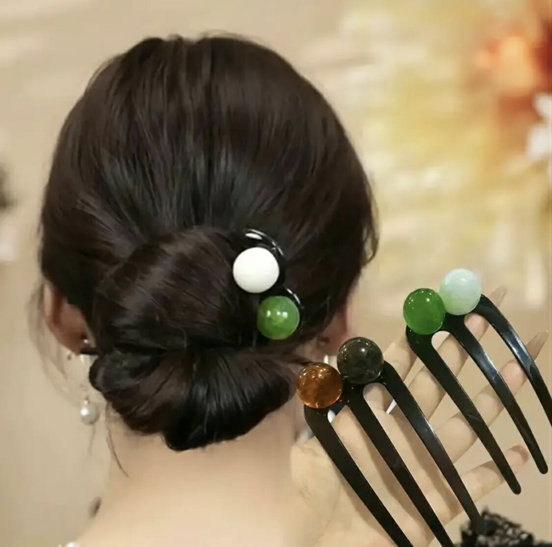 カラフル玉付きスリーブロングヘアピン