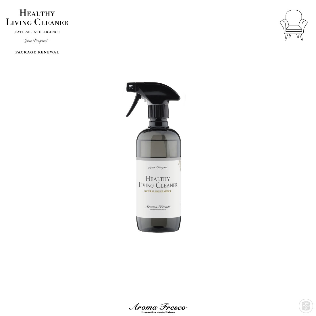 Aroma Fresco/Healthy Living Cleaner/Green Bergamot お手入れをつづけると、家具に優しいツヤを与えます。木製家具、合成皮革、 金属・ガラス製品、大理石、布張りソファなど幅広い素材のファニチャーに 適しています。 ダストアレルギーの予防やダニ、その他害虫の繁殖を抑える手だてとなります。 目安は1平方メートルにつき、1〜3回スプレーして、拭いて下さい。 最初は目立たない場所に軽くスプレーし、テストしてからお使い下さい。 再生プラスティックボトルを使い、植物原料や国内生産原料を厳選しました。 地球に優しく、お子様、そしてペットのいるご家庭に適しています。 塩素系原料、リン酸、漂白剤、アルコール類は含まれておりません。 開発にあたり、自然や動物を傷つける実験は一切行っておりません。 成 分 界面活性剤（0.6％アルキルグルコシド）、グレープフルーツ果皮油、 アロエベラ、レモングラスエキス、ビルベリーエキス、ワイルドタイム エキス、セージエキス、ローズマリーエキス、十勝シラカバエキス 液 性 弱酸性 香 り グリーン・ベルガモット サイズ 直径 約70mm×高さ 約230mm 容 量 約480ml 生産国 日本 備 考 キャップ：プラスチック/ボトル：ペットボトル（リサイクル100%） ご注意 用途以外のご使用はお避け下さい。荒れ症の方や長時間使用される際は、 炊事用手袋を使われる事をお勧めします。使用後は水で手を洗って下さい。 万一飲み込んだ場合は水を飲ませるなどの処置をし、目に入った場合は すぐに流水で洗い流し、医師にご相談下さい。 お子様の手の届く場所、直射日光の当たる場所に保管しないで下さい。 ご購入に際して 配送により、ボトルにスレ傷やヘコミが見られるものがございますが、 メーカー検品を合格した製品ですので、内容物に影響はございません。 安心してご使用ください。 また、ボトルのスレ傷やヘコミなどでの交換返品はお受けできませんので ご了承くださいませ。 イメージ写真について イメージ写真には、該当商品以外の撮影小物なども写っておりますが、 それらの小物は商品には含まれておりません。 お間違いのないよう、ご注意くださいませ。 手工品の場合 商品がハンドメイドの場合、個体差が生じる場合がございますが、 いずれも良品です。 色や形、2つとないハンドメイドの良さをお楽しみください。