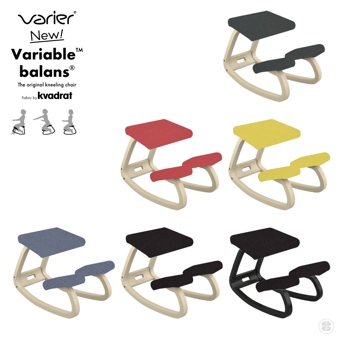 Varier/バリエール　New Variable Balans Kvadrat社のReviveを使用してリニューアルしました。 バリアブルバランスは、体の動きを促すと共に、個々の動きに対する反応力を高めます。 持続する動きの中での体と椅子の関係及び作用と反作用の仕組みにより、体と心にエネルギーと活力が生み出されます。 バランスチェアとして最初にデザインされた椅子「バリアブル」は、バランスシリーズの原点となる一脚です。 約30年前にデザインされたとは思えない斬新さを、今も保ち続けています。 素材 木部　ブナ材ラッカー塗装　　張地　リサイクルポリエステル100％ 耐加重 110kg ※ノルウェーの検査機関で120kgの負荷をかけた検査をクリアしていますが日本国内基準を保証するものではありません。 原産国 ノルウェー デザイナー ピーター・オプスヴィック イメージ写真について イメージ写真には、該当商品以外の撮影小物なども写っておりますが、それらの小物は商品には含まれておりません。お間違いのないよう、ご注意くださいませ。 手工品の場合 商品がハンドメイドの場合、個体差が生じる場合がございますが、いずれも良品です。色や形、2つとないハンドメイドの良さをお楽しみください。