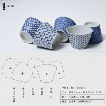 クーポン発行中!東屋/あずまや 印判そば猪口(上ゲ高台)/蕎麦猪口/波佐見焼/千鳥の鳥襷/竹縞/極七宝/菖蒲革/角福/