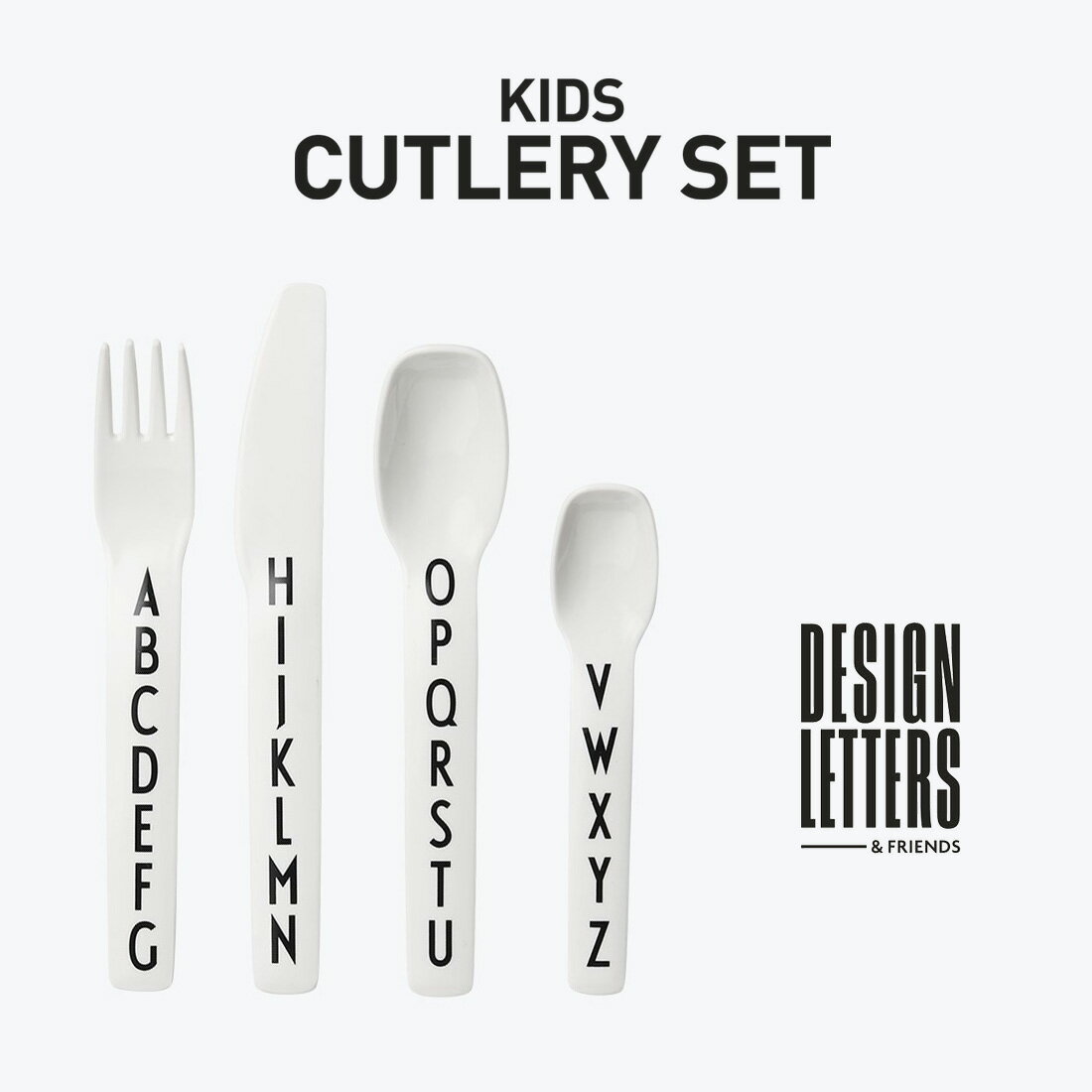 正規販売店　DESIGN LETTERS　KIDS CUTLERY SET キッズカトラリーセットデザインレターズ/スプーン/フォーク/ナイフ/メラミン/Arne Jacobsen/アルネ・ヤコブセン