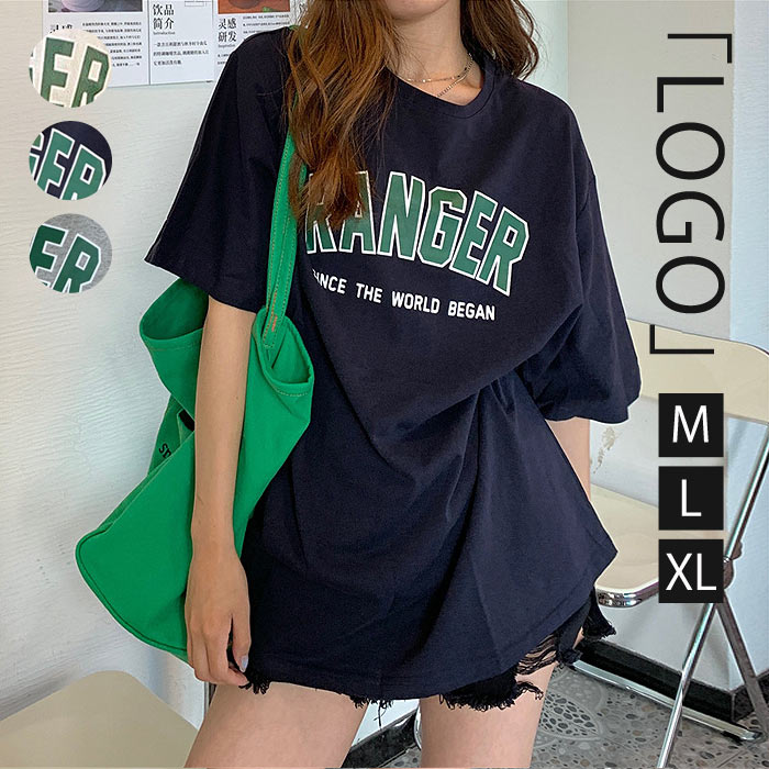 カレッジロゴプリント 半袖 Tシャツ レディース 体型カバー オーバーサイズ クルーネック 春 夏 夏トップス (送料無料)[郵1.5]^t927^のサムネイル