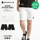 ※20%OFF※ショートパンツ ハーフパンツ 短パン 半ズボン メンズ 膝上 おしゃれ かわいい クマ くま ハート ボトムス アップリケ ハート ホワイト ブラック 白 黒 M L XL Hollywood Rich.& ハリウッドリッチ ユニセックス 夏服 ファッション メンズファッション