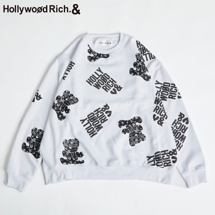 トレーナー スウェット メンズ レディース おしゃれ かっこいい かわいい ベア くま クマ 総柄 ロゴ 裏起毛 グレー ホワイト ブラック チャコール M L XL Hollywood Rich.& ハリウッドリッチ 春服 秋服 冬服 ファッション メンズファッション ユニセックス(4)